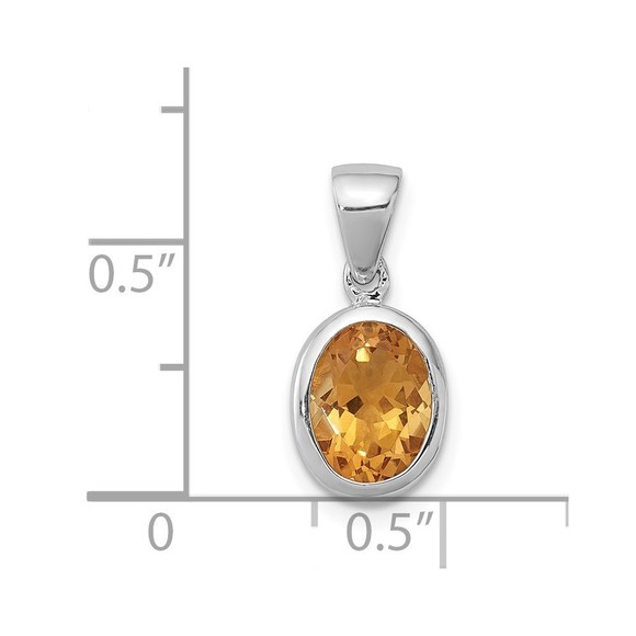 925 Sterling Silver Citrine Nov. Birthstone Necklace Charm Pendant 17 x 8 mm - Picture 3 of 4